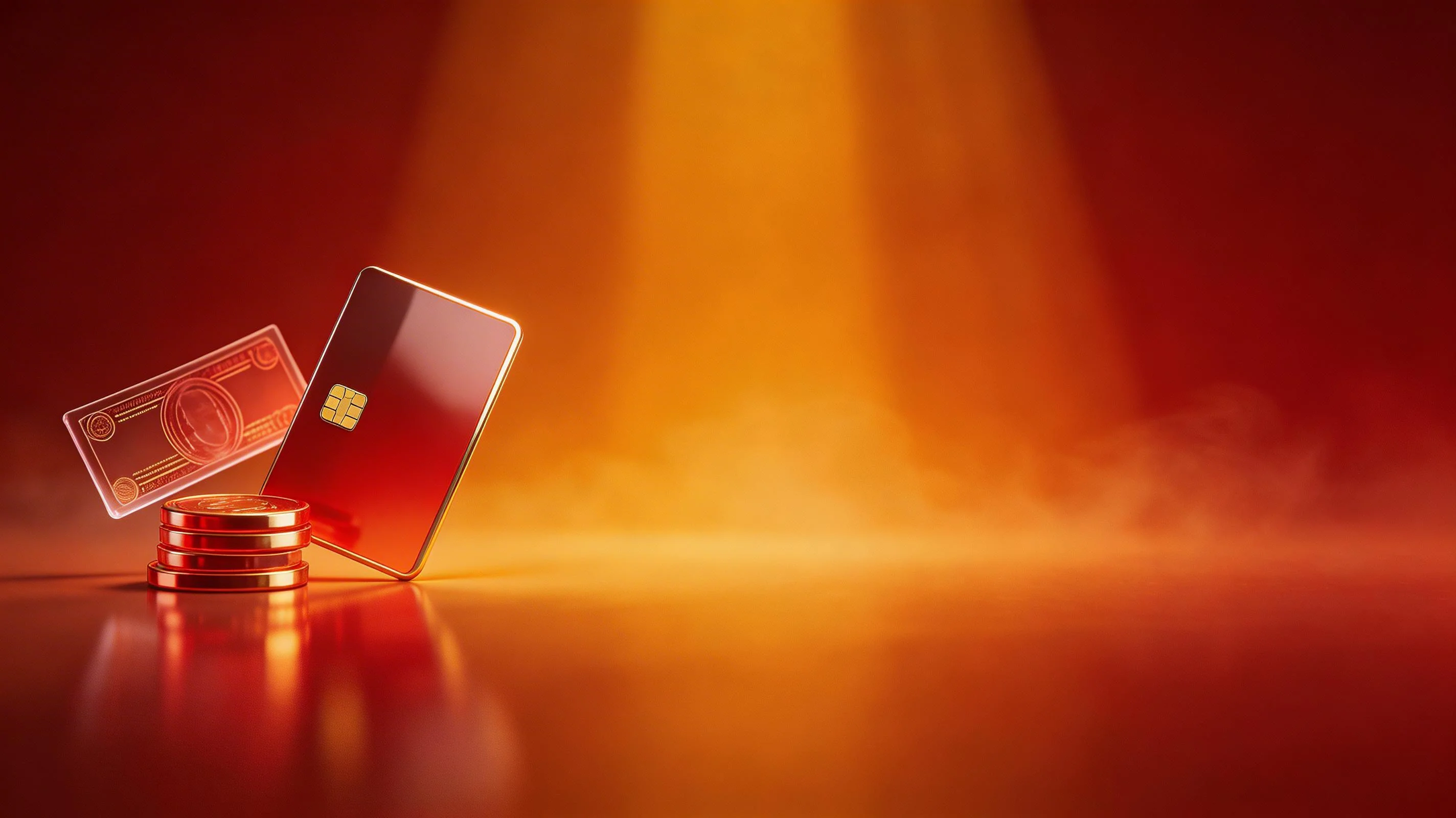 Payment card, cash and coins - Fiery